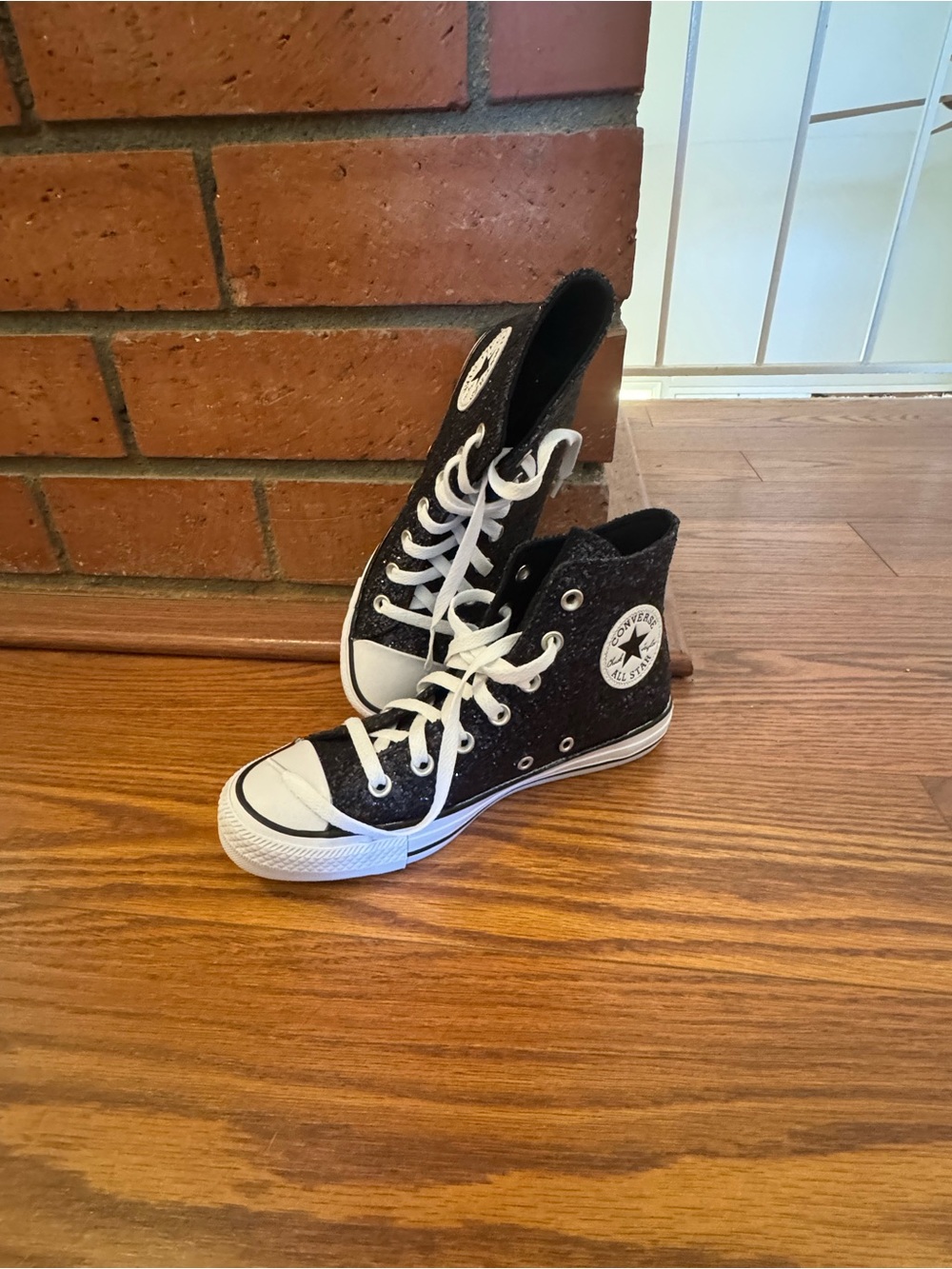 Sparkly Black High Top Converse with White Accents size 7.5 W
